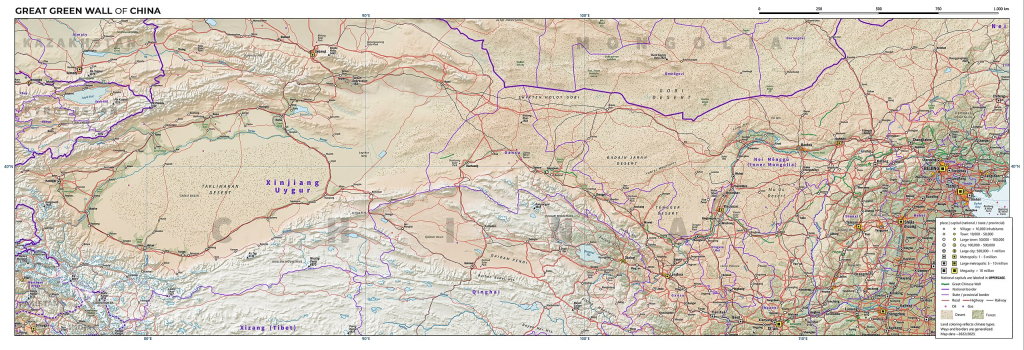 Topografska karta Velikog zelenog zida Kine